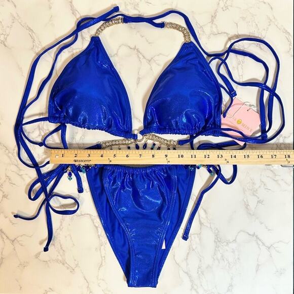 MODA MINX MAGIC IN MAKO WRAP TRIANGLE XL & RUCHED TIE SIDE BIKINI BOTTOMS L $79 - Picture 12 of 14